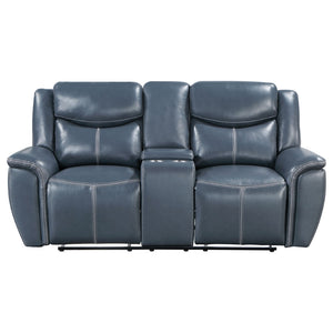 English Elm Stanwicke Blue Motion Reclining Loveseat With Console - Stylish Comfort, Cupholders & Storage Space B062P354056-GIGA