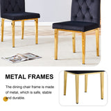 English Elm 4 Piece Dining Chairs.The Gold Metal Legs Complement The Black Velvet, Showcasing A Perfect Blend Of Modern and Classic Elements.Suitable For Various Occasions Such As Kitchens,Conference Rooms, Etc.