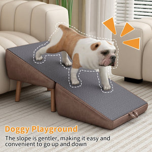English Elm Dog Pet Stairs Solid Wood Foldable Ramp with Ottoman Style for Couch or Bed Brown W2641P440163