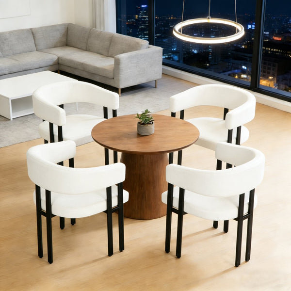 English Elm Modern Barrel Dining Chairs Set of 2 Faux Leather Wraparound Seat Metal Frame White Pu W3394P444215