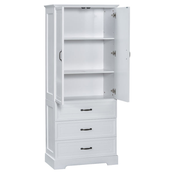 English Elm Tall Bathroom Storage Cabinet - Modern White Design With Adjustable Shelves, Drawers & Doors! N725P206123K-GIGA