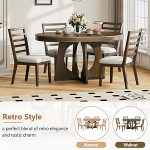 English Elm Trexm Extendable Round Dining Set Oak Veneer Sculptural Base Seats Four to Six Walnut ST000131AAP-2026