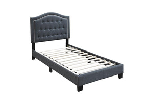 English Elm 1pc Twin Upholstered Bed Burlap Tufted Headboard Charcoal Frame Bedroom Focal B011P414683