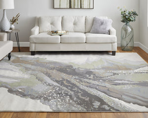 Feizy Rugs Clio Abstract Watercolor Area Rug - Luxurious Machine-made Design With High-low Pile Texture Green,Purple,Ivory Polypropylene Clo39k2fgrymltf01