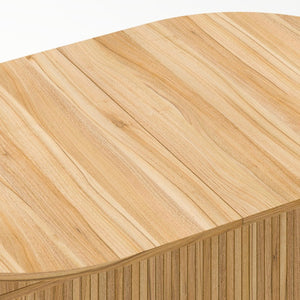 English Elm 55.11"-70.86" Extendable Dining Table with Sculpted Striped Legs Seats Six in Modern Style Natural W757P411747