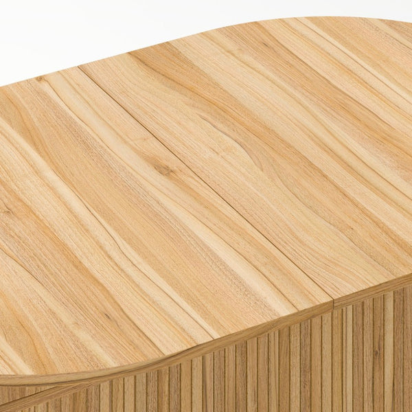 English Elm 55.11"-70.86" Extendable Dining Table with Sculpted Striped Legs Seats Six in Modern Style Natural W757P411747