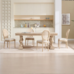 English Elm French Country Dining Chairs Set Of 2 - Upholstered Rattan Back, Elegant Carved Design For Home Use W3426P324257