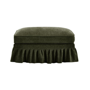 English Elm Ottoman Chenille Upholstered Accent Piece with Spindle Legs and Detachable Ruffle Skirt Green W3041P332638
