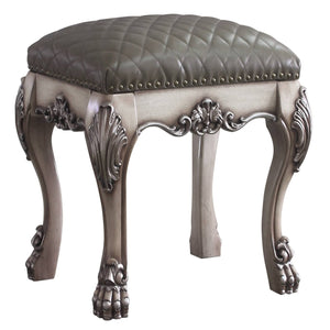 English Elm Grey Tufted Vanity Stool with Grey Faux Leather Seat & Vintage Bone-White Claw Legs, Solid Wood Base (21.5") B062P186401