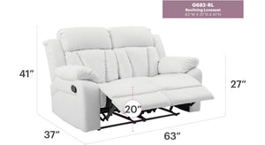 English Elm Glory Daria G682-RL Reclining Loveseat with Channel Tufted Back, PU Upholstery, Durable Comfort White 26 L x 63 W x 30 H B078108395