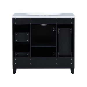 English Elm 36" Matte Black Shaker Vanity with Resin Sink Solid Wood 3 Drawer Soft Close SV000003AAB