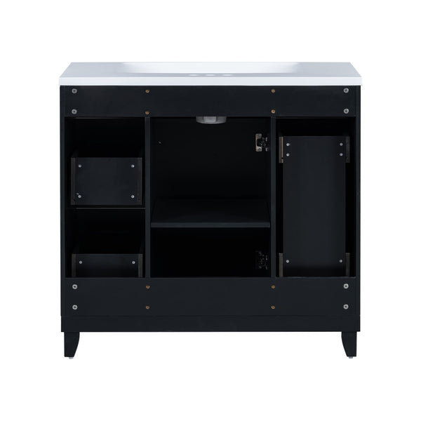 English Elm 36" Matte Black Shaker Vanity with Resin Sink Solid Wood 3 Drawer Soft Close SV000003AAB