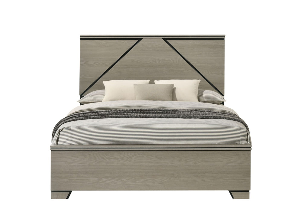 English Elm Joanna Queen Bed Weathered Gray Finish Tall Headboard with Built in Led Lighting B2756P481237