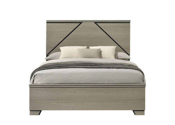 English Elm Joanna Queen Bed Weathered Gray Finish Tall Headboard with Built in Led Lighting B2756P481237