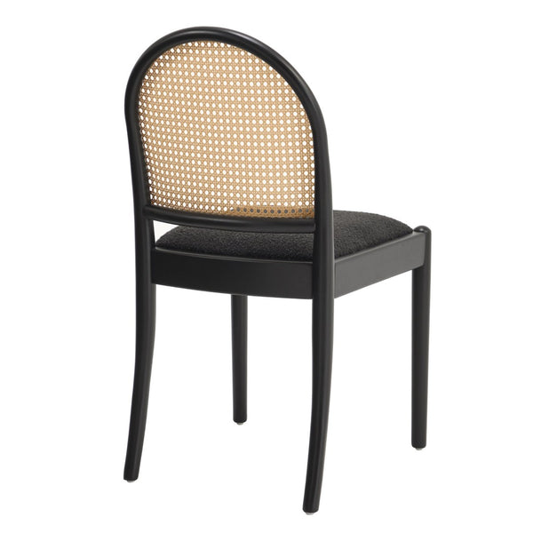English Elm Rattan Backrest Dining Chairs Set of 2 Teddy Fabric Cushion Solid Wood Legs Kitchen Black W3244P475533