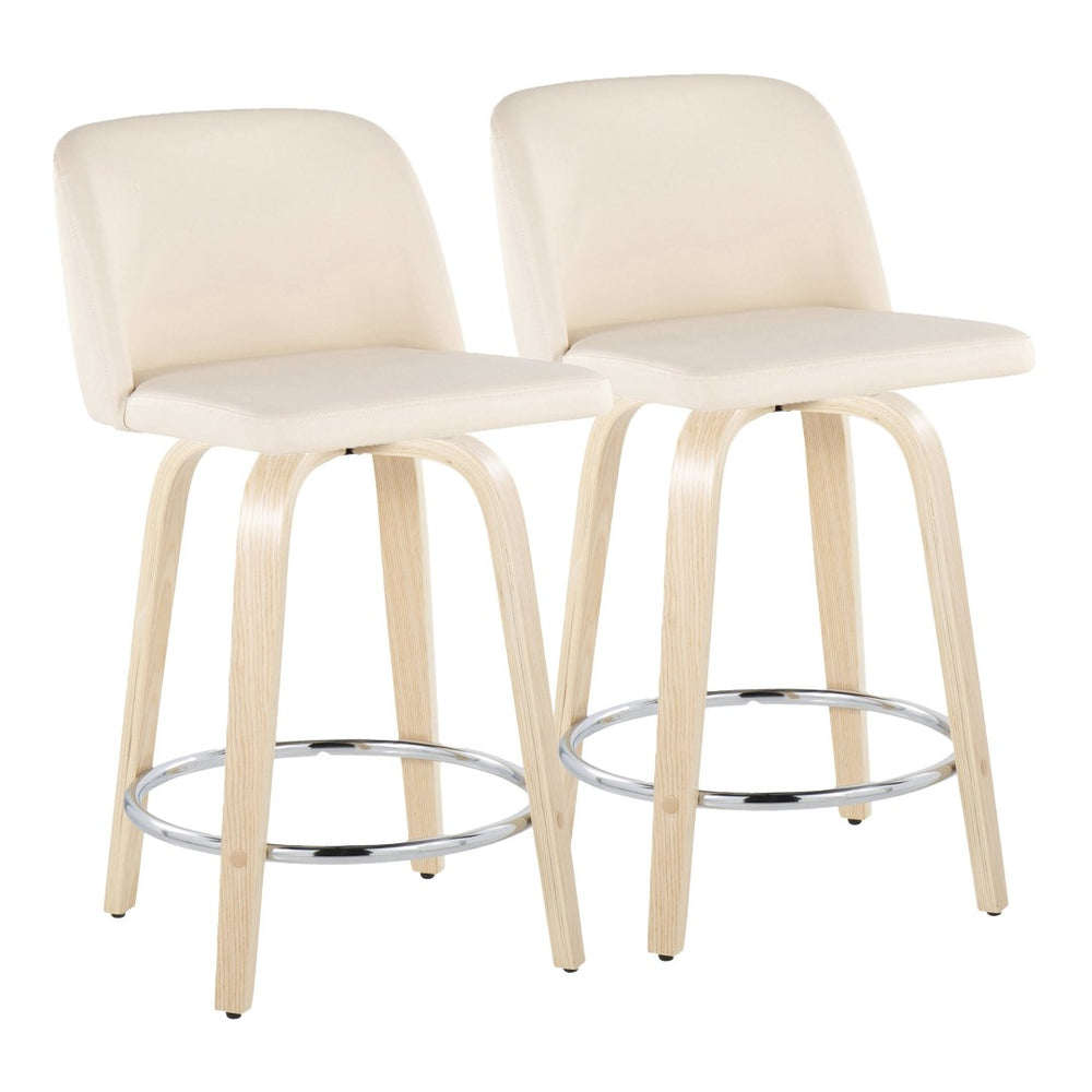 English Elm Toriano 24" Swivel Counter Stool Set Of 2 With Cream Faux Leather And Natural Wood – Chic Comfort B202S00130-GIGA