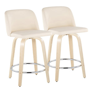 English Elm Toriano 24" Swivel Counter Stool Set Of 2 With Cream Faux Leather And Natural Wood – Chic Comfort B202S00130-GIGA