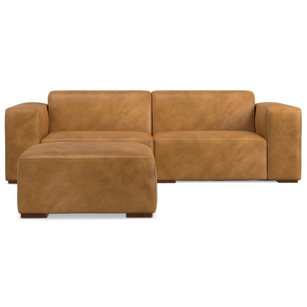 English Elm Rex 2-Seater Sofa & Ottoman Set - Luxurious Brazilian Leather, Ergonomic Comfort, Timeless Style B136P199230-GIGA