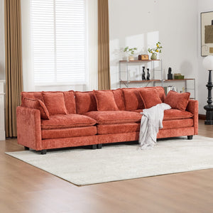 English Elm Cloud Modular Three Seat Sofa Chenille Upholstered with Double Layer Cushions for Living Room Orange W1143S00060