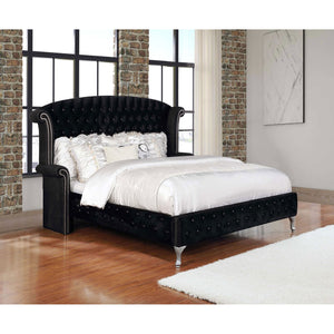 English Elm Audrey Black Velvet California King Bed - Glamorous Old Hollywood Style With Elegant Curves & Trim B062S00934