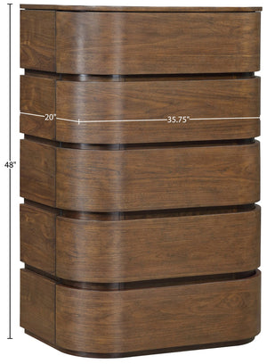 Meridian Furniture Annalise Tall Chest Mid Century Modern Bedroom Dresser with Rounded Edges and Natural Wood Veneer Brown 859Brown-CH