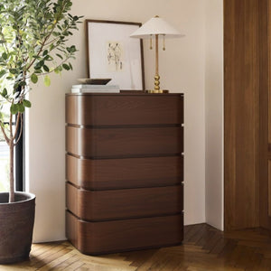 Meridian Furniture Annalise Tall Chest Mid Century Modern Bedroom Dresser with Rounded Edges and Natural Wood Veneer Brown 859Brown-CH