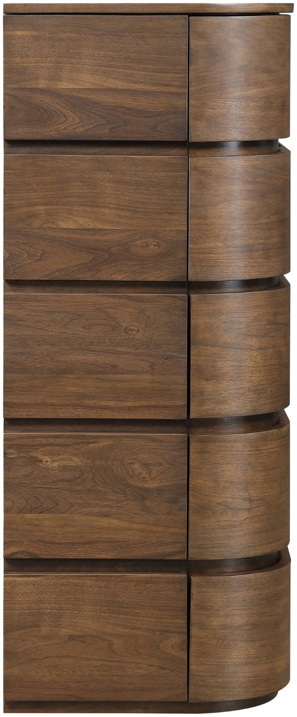 Meridian Furniture Annalise Tall Chest Mid Century Modern Bedroom Dresser with Rounded Edges and Natural Wood Veneer Brown 859Brown-CH