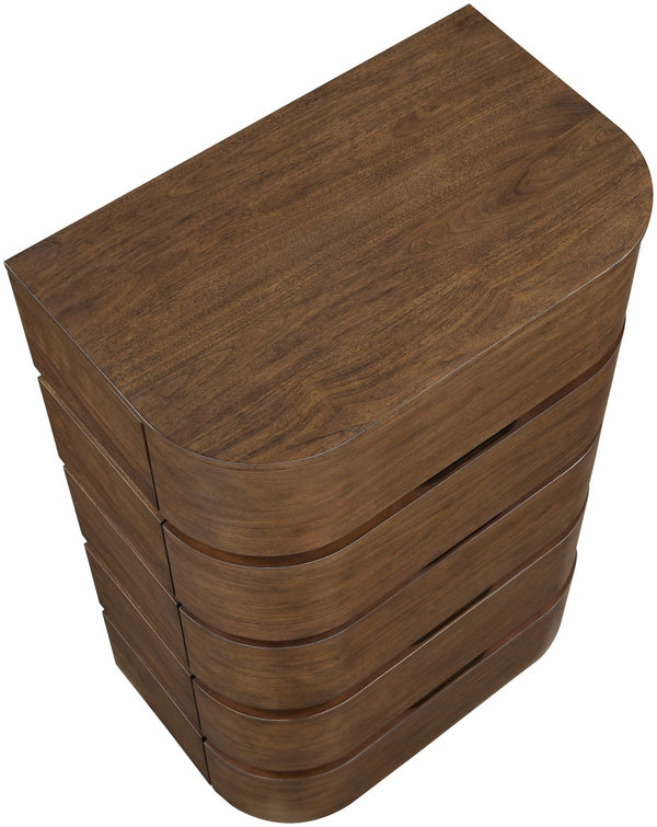 Meridian Furniture Annalise Tall Chest Mid Century Modern Bedroom Dresser with Rounded Edges and Natural Wood Veneer Brown 859Brown-CH