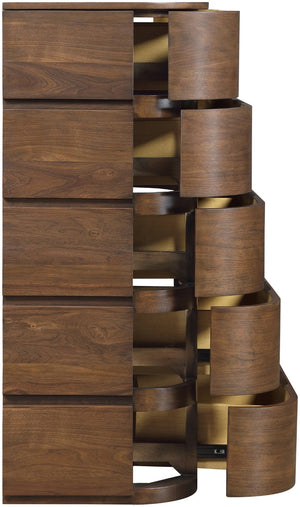 Meridian Furniture Annalise Tall Chest Mid Century Modern Bedroom Dresser with Rounded Edges and Natural Wood Veneer Brown 859Brown-CH