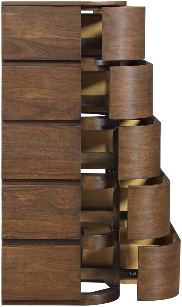 Meridian Furniture Annalise Tall Chest Mid Century Modern Bedroom Dresser with Rounded Edges and Natural Wood Veneer Brown 859Brown-CH