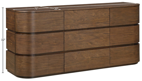 Meridian Furniture Annalise Mid-century Veneer Dresser with Rounded Edges and Ample Storage for Modern Bedrooms Brown 859Brown-D