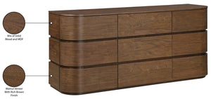 Meridian Furniture Annalise Mid-century Veneer Dresser with Rounded Edges and Ample Storage for Modern Bedrooms Brown 859Brown-D