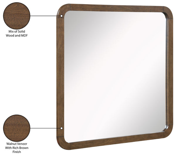 Meridian Furniture Annalise Wood Veneer Wall Mirror with Rounded Mid-century Modern Frame for Stylish Interiors Brown 859Brown-M