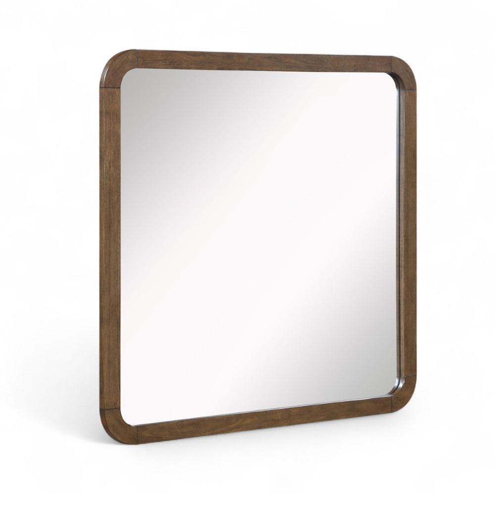 Meridian Furniture Annalise Wood Veneer Wall Mirror with Rounded Mid-century Modern Frame for Stylish Interiors Brown 859Brown-M