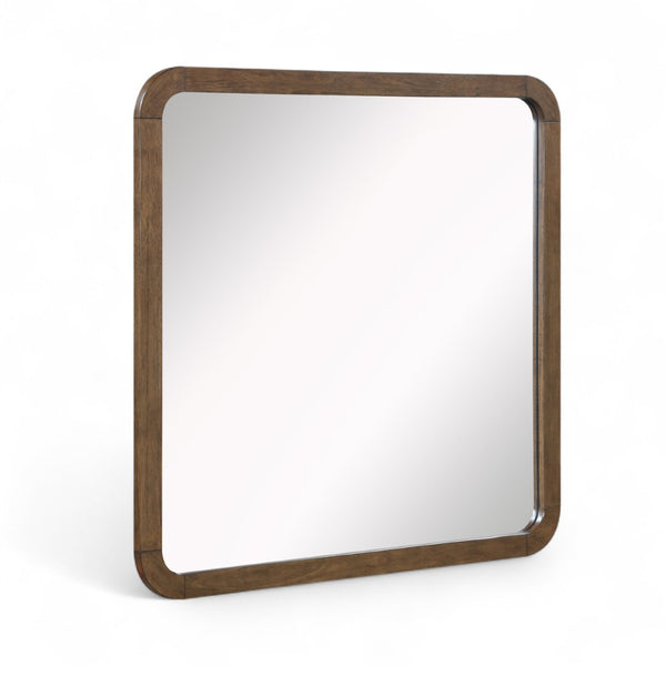 Meridian Furniture Annalise Wood Veneer Wall Mirror with Rounded Mid-century Modern Frame for Stylish Interiors Brown 859Brown-M