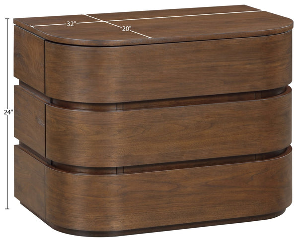Meridian Furniture Annalise Mid-century Modern Nightstand Solid Wood Veneer with Rounded Edges for Bedroom Storage Brown 859Brown-NS