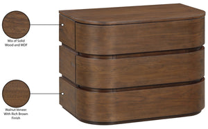 Meridian Furniture Annalise Mid-century Modern Nightstand Solid Wood Veneer with Rounded Edges for Bedroom Storage Brown 859Brown-NS