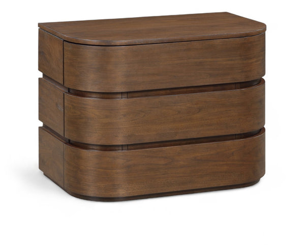 Meridian Furniture Annalise Mid-century Modern Nightstand Solid Wood Veneer with Rounded Edges for Bedroom Storage Brown 859Brown-NS