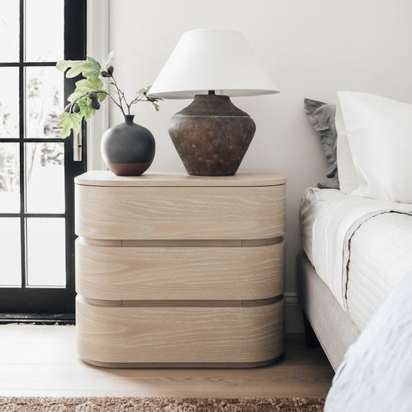 Meridian Furniture Annalise Mid-century Modern Nightstand Solid Wood Veneer with Rounded Edges for Bedroom Storage Brown 859Brown-NS