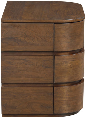 Meridian Furniture Annalise Mid-century Modern Nightstand Solid Wood Veneer with Rounded Edges for Bedroom Storage Brown 859Brown-NS