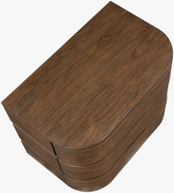 Meridian Furniture Annalise Mid-century Modern Nightstand Solid Wood Veneer with Rounded Edges for Bedroom Storage Brown 859Brown-NS