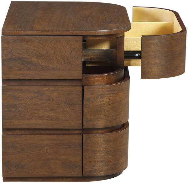 Meridian Furniture Annalise Mid-century Modern Nightstand Solid Wood Veneer with Rounded Edges for Bedroom Storage Brown 859Brown-NS