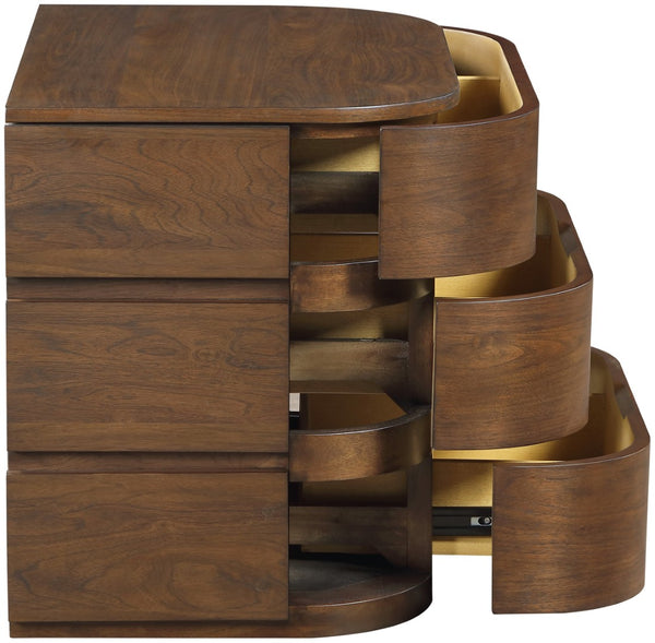 Meridian Furniture Annalise Mid-century Modern Nightstand Solid Wood Veneer with Rounded Edges for Bedroom Storage Brown 859Brown-NS
