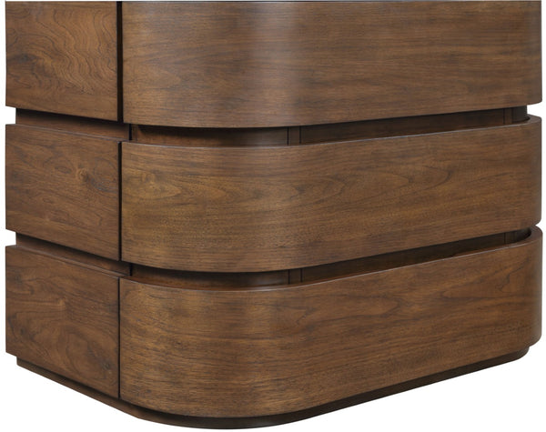Meridian Furniture Annalise Mid-century Modern Nightstand Solid Wood Veneer with Rounded Edges for Bedroom Storage Brown 859Brown-NS