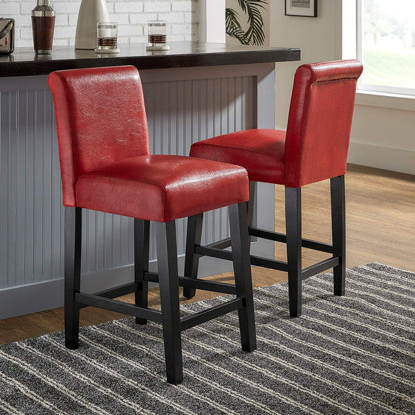 Gvain Counter Height Stools Set of 2 with Cushion Footrest and Rubberwood Frame