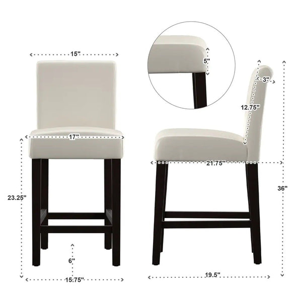 Gvain Counter Height Stools Set of 2 with Cushion Footrest and Rubberwood Frame
