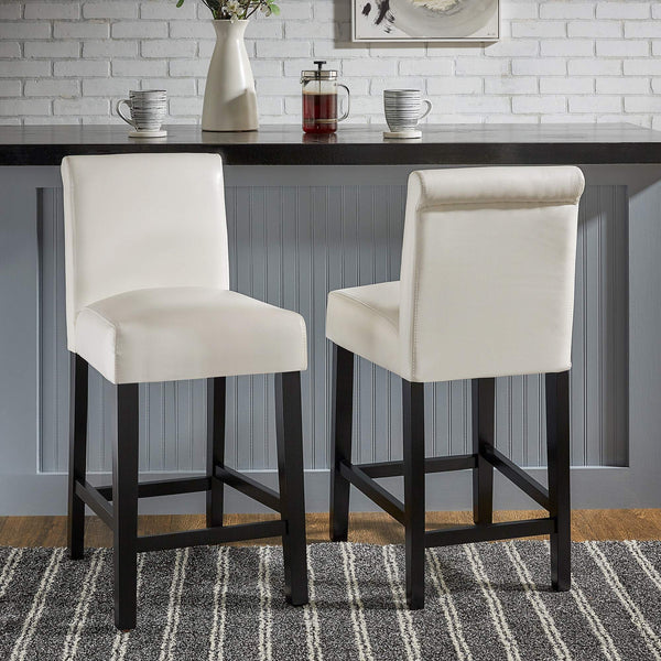 Gvain Counter Height Stools Set of 2 with Cushion Footrest and Rubberwood Frame