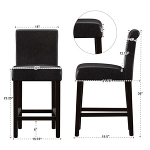 Gvain Counter Height Stools Set of 2 with Cushion Footrest and Rubberwood Frame
