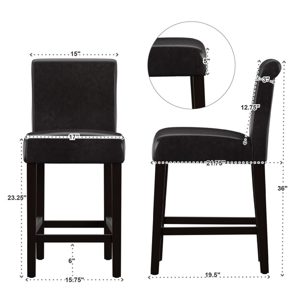 Gvain Counter Height Stools Set of 2 with Cushion Footrest and Rubberwood Frame