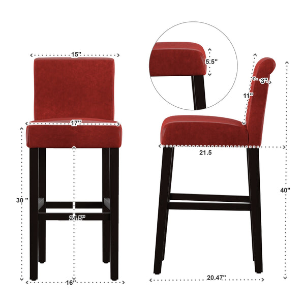 Homelegance Gvain Faux Leather Barstools Set of 2 with Rubberwood Frame for Modern Kitchen Bar Red 859C480W(3A)